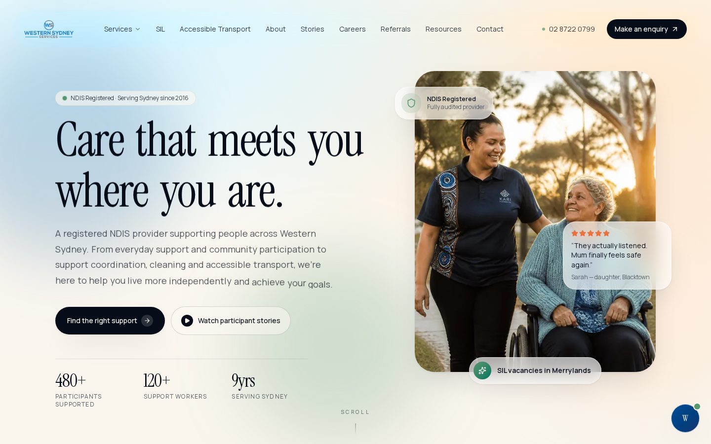 Western Sydney Services desktop homepage